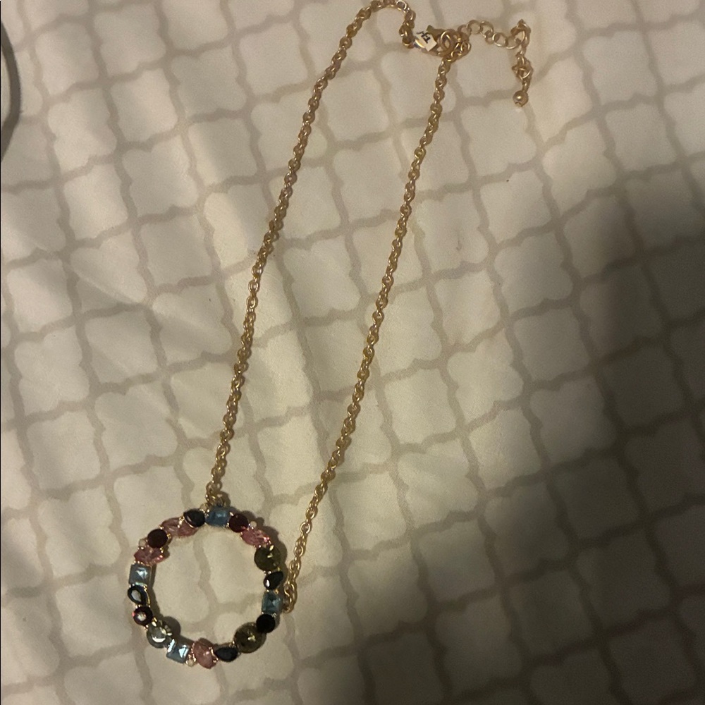 Gold-Tone Multicolor Crystal Circle Pendant Necklace - Women Jewelry
